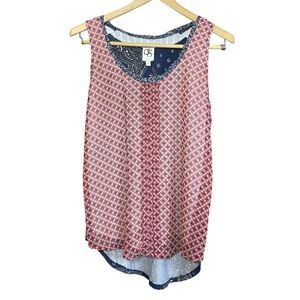 Anthropologie One‎ September Red Flower Blue Bandana Tank Blouse Sz. M